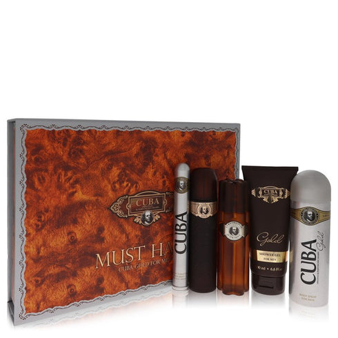 Cuba-Gold-by-Fragluxe-For-Men Gift Set 3.3 oz Eau De Toilette Spray + 3.3 oz After Shave Spray + 6.7 oz Body Deodorant Spray + 6.7 oz Shower Gel + 1.17 oz EDT Spray