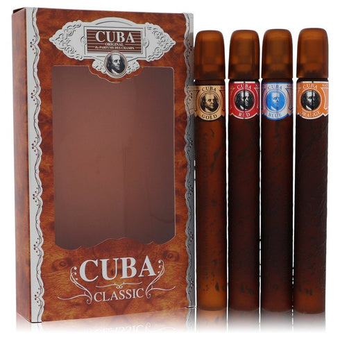 Cuba-Gold-by-Fragluxe-For-Men Gift Set Cuba Variety Set includes All Four 1.15 oz Sprays, Cuba Red, Cuba Blue, Cuba Gold and Cuba Orange