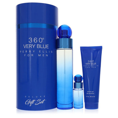 Perry-Ellis-360-Very-Blue-by-Perry-Ellis-For-Men Gift Set 3.4 oz Eau De Toilette Spray + .25 oz Mini EDT Spray + 3 oz Shower Gel