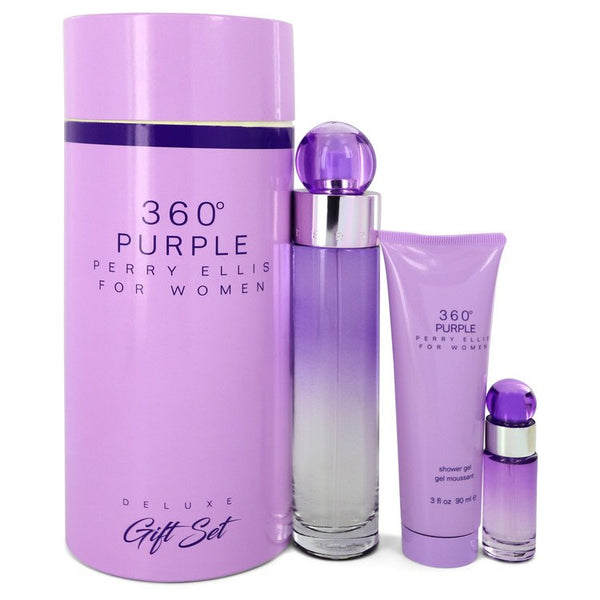 Perry-Ellis-360-Purple-by-Perry-Ellis-For-Women Gift Set 3.4 oz Eau De Parfum Spray + .25 oz Mini EDP Spray + 3 oz Shower Gel