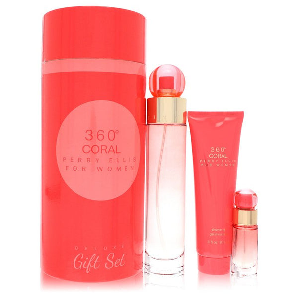 Perry-Ellis-360-Coral-by-Perry-Ellis-For-Women Gift Set 3.4 oz Eau de Parfum Spray + .25 oz Mini EDP Spray + 3 oz Shower Gel
